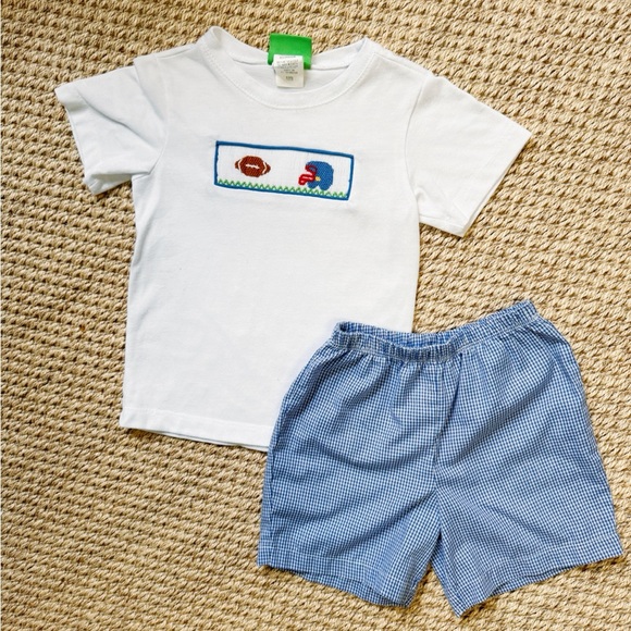 Football smocked gingham short set - Picture 2 of 2
